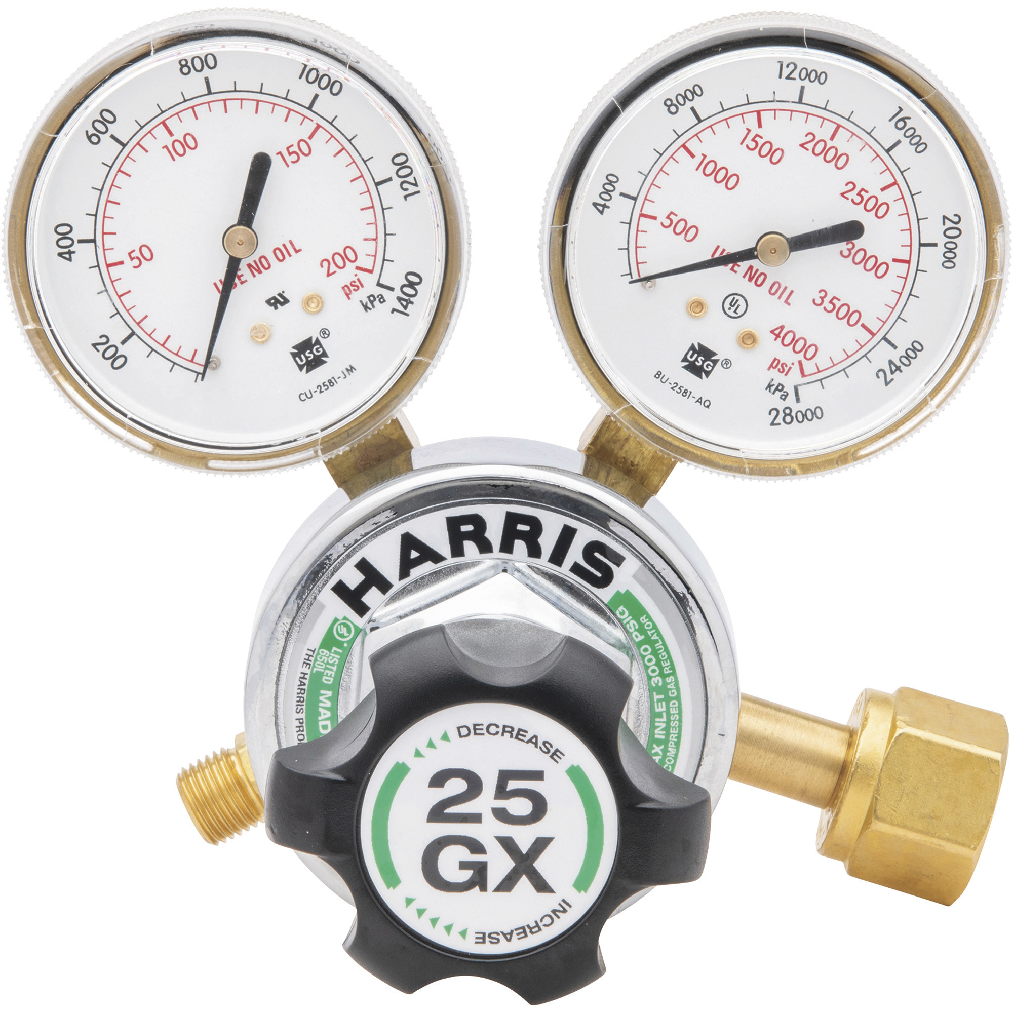 Harris Single-Stage 25GX Oxygen Regulator with Knob, 145 PSIG, 540 CGA Fitting, Model# 3000510